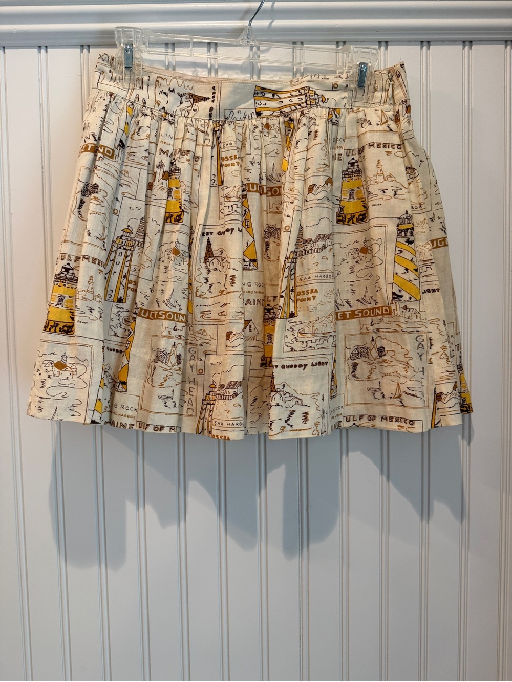 J. Crew Cream Skirt with Yellow & Brown Map Print